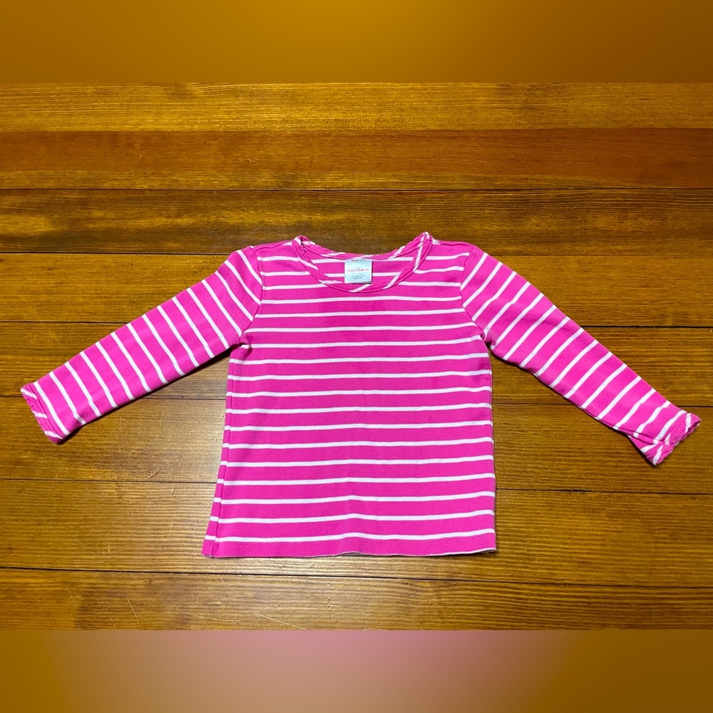 Hanna Andersson Pink & White Striped Long Sleeve Pima Cotton Tee Shirt Size 2T